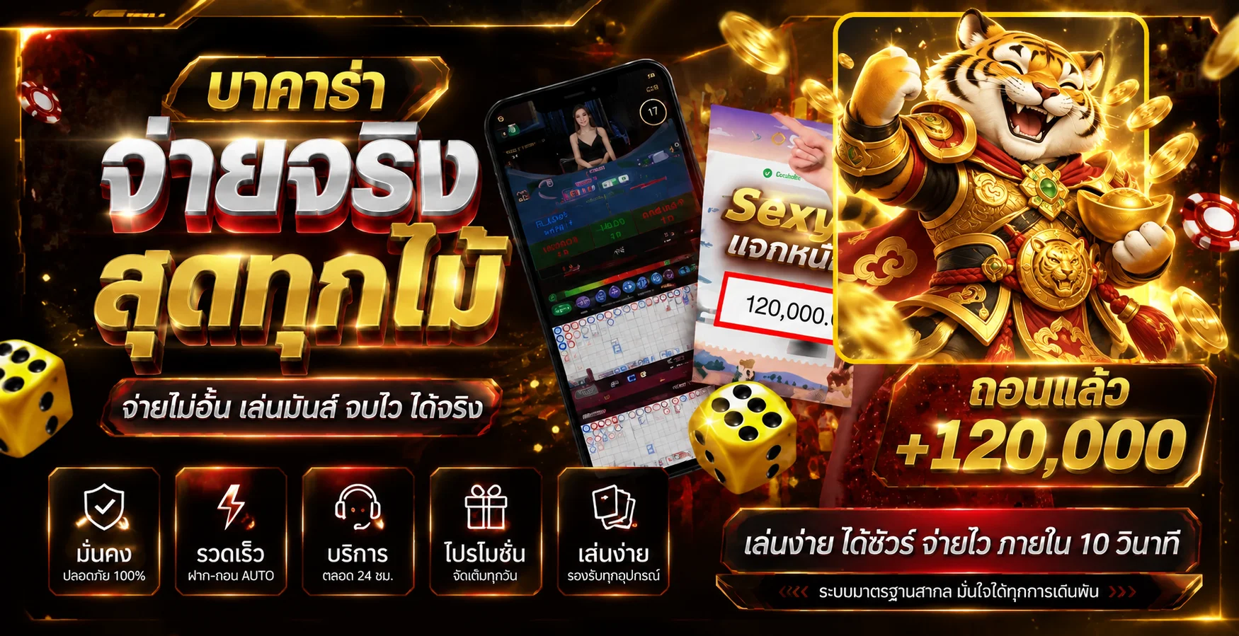 แบนเนอร์บาคาร่าและระบบจ่ายของ PGTURBO168 โทนดำทอง